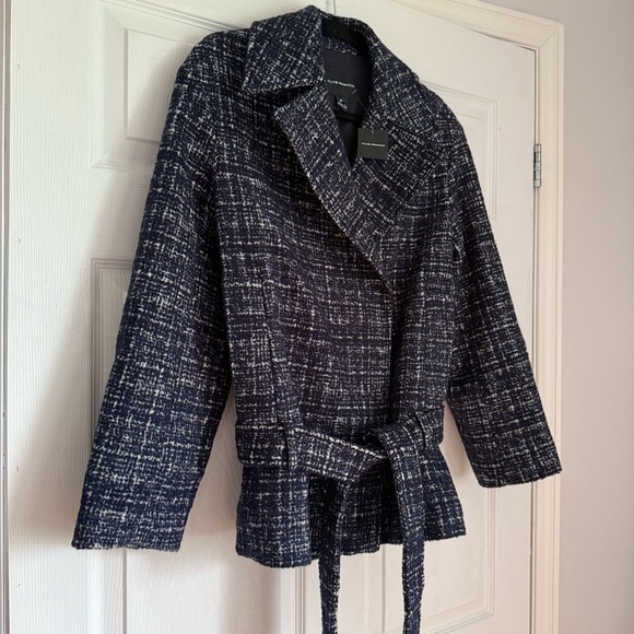 Club Monaco blue wool textured tweed belted shawl coat - size Small (S) NWT - Picture 6 of 10